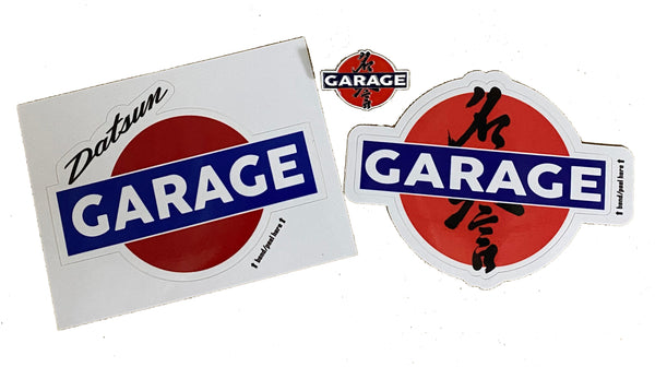 Datsun Garage Decal and Enamel Pin Set