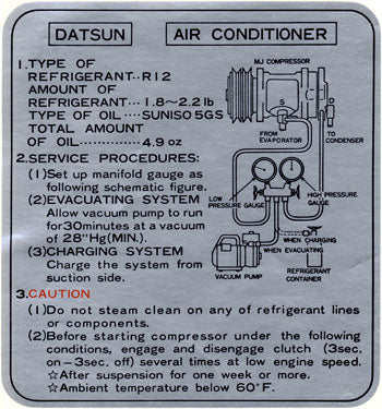 Air Conditioning Service Decal 1974-83 (260Z / 280Z / 280ZX)