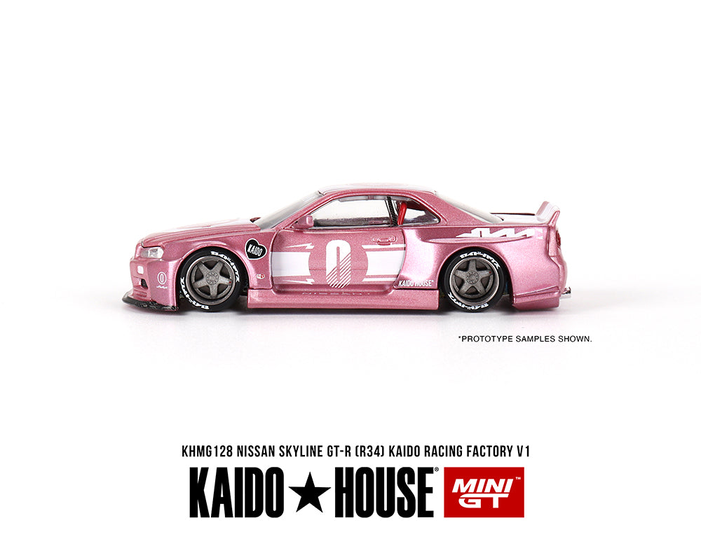 (Preorder) Kaido House x Mini GT 1:64 Nissan Skyline GT-R (R34) Kaido Racing Factory V1 – Pink