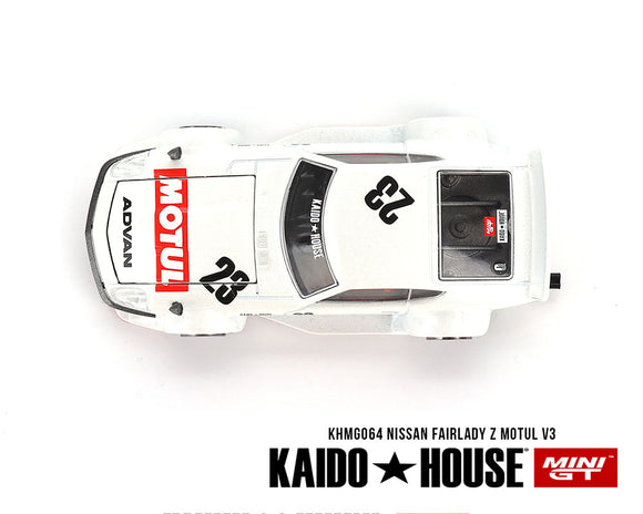 Kaido House x Mini GT 1:64 Datsun KAIDO Fairlady Z MOTUL V3 – White – Limited Edition