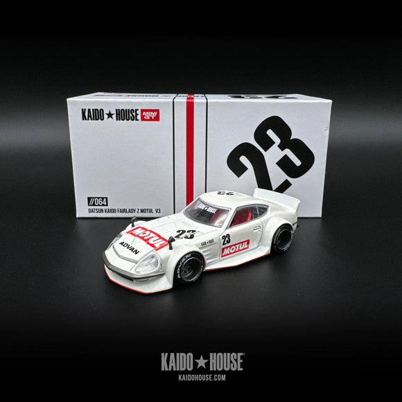 Kaido House x Mini GT 1:64 Datsun KAIDO Fairlady Z MOTUL V3 – White – Limited Edition