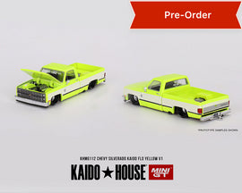(Preorder) Kaido House x Mini GT 1:64 Chevrolet Silverado KAIDO Flo V1 – Yellow Chrome