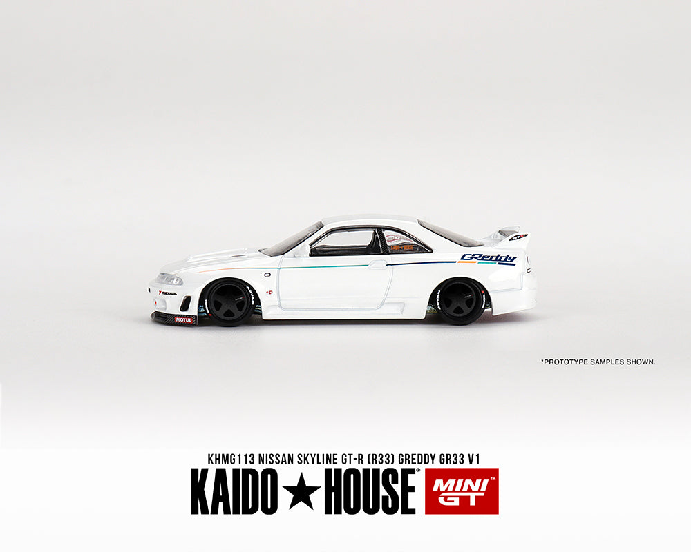 (Preorder) Kaido House x Mini GT 1:64 Nissan Skyline GT-R (R33) Greddy GR33 V1- White