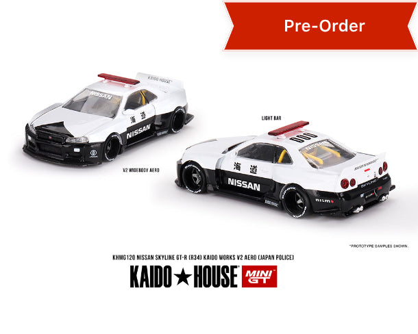 (Preorder) Kaido House x Mini GT 1:64 Nissan Skyline GT-R R34 Kaido Works (V2 Aero) Police
