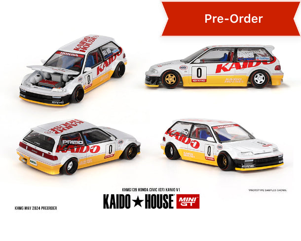 (Preorder) Kaido House x Mini GT 1:64 Honda Civic (EF) Kanjo V1 – White/Yellow