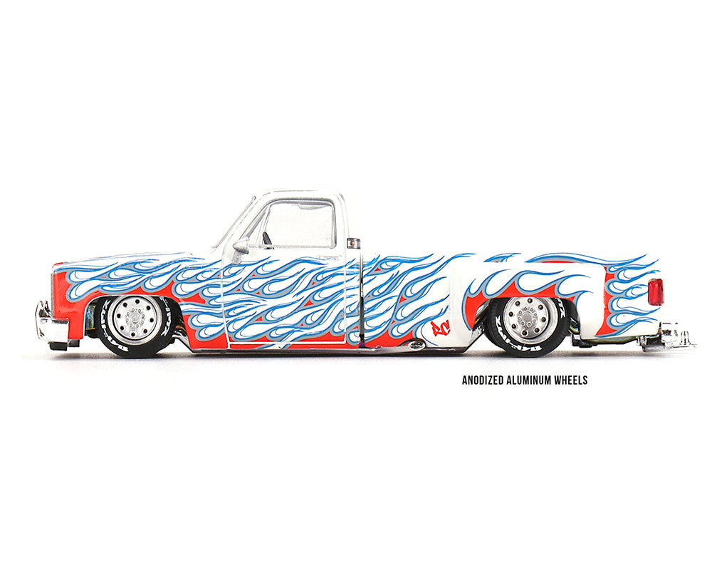 Kaido House x Mini GT 1:64 Chevrolet Silverado Dually on Fire V2 – White Flames