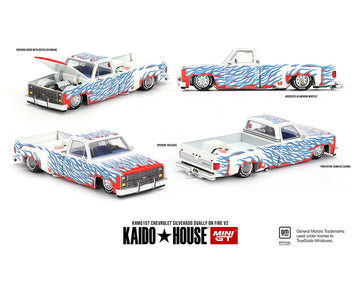 Kaido House x Mini GT 1:64 Chevrolet Silverado Dually on Fire V2 – White Flames