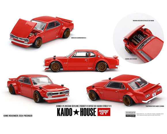 Kaido House x Mini GT 1:64 Nissan Skyline 2000GT-R (KPGC10) Kaido Street V1- Red