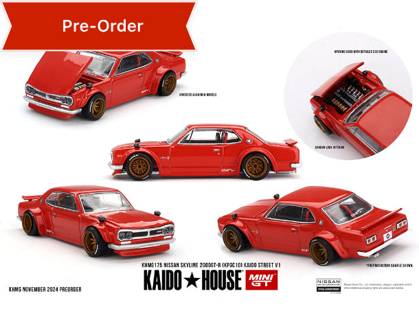 (Preorder) Kaido House x Mini GT 1:64 Nissan Skyline 2000GT-R (KPGC10) Kaido Street V1- Red