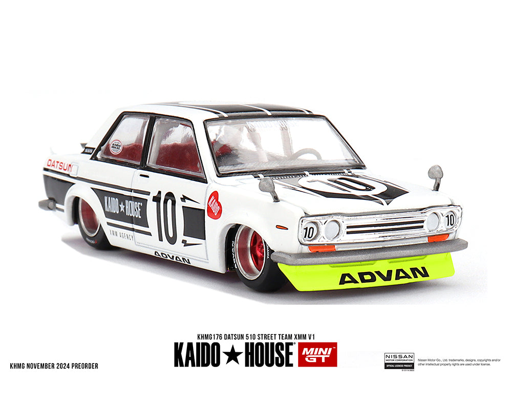 (Preorder) Kaido House x Mini GT 1:64 Datsun 510 Street Team XMM V1- White