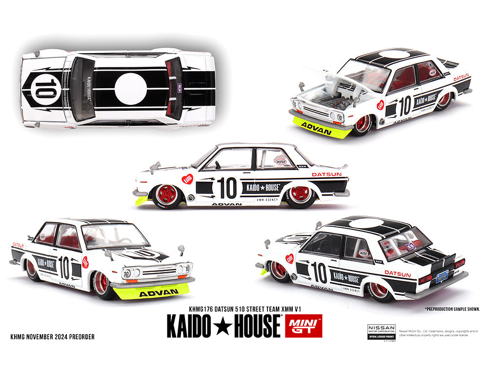 Kaido House x Mini GT 1:64 Datsun 510 Street Team XMM V1- White