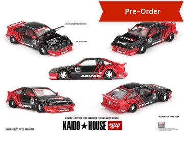 (Preorder) Kaido House x Mini GT Toyota AE86 Sprinter Trueno Kaido ADVAN – Red/Black