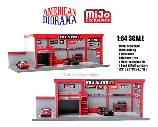 American Diorama 1:64 Mijo Exclusive Garage Diorama with Auto World Advan Yokohama Stickers Included