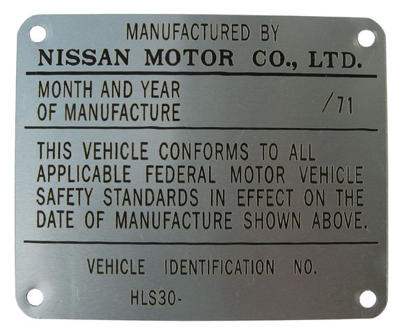Door Jamb ID Plate 1971 (240Z)