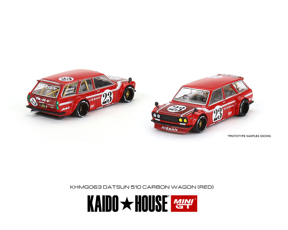 Kaido House x Mini GT 1:64 Datsun KAIDO 510 Wagon CARBON FIBER V2 – Red – Limited Edition