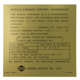 Vehicle Emission Control Information Decal 1972 (240Z)