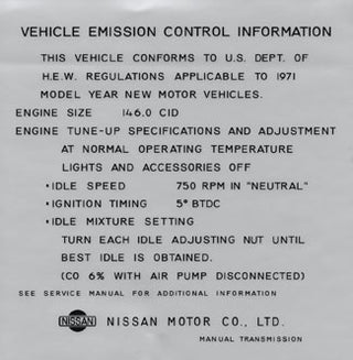 Vehicle Emission Control Information Decal 1971 (240Z)